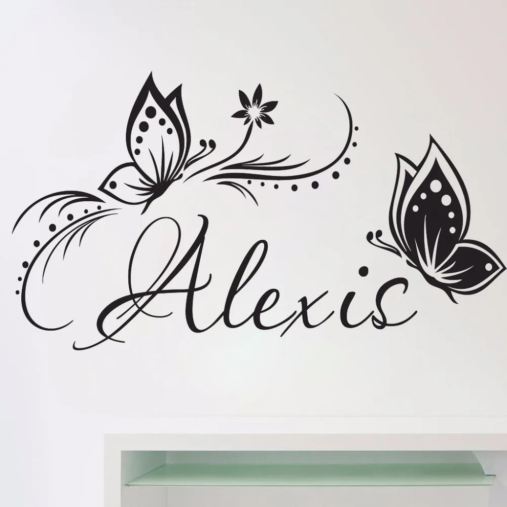 Personalized Name & Butterflies Wall Vinyl Decal Sticker for Baby Girl