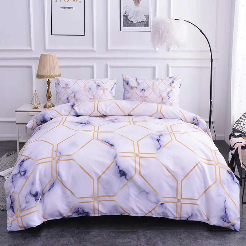 

Boniu Geometric Marble Pattern Soft Bedding Sets 3d Golden European Line Duvet Cover/Quilt Pillow Covers King Size Bedclothes