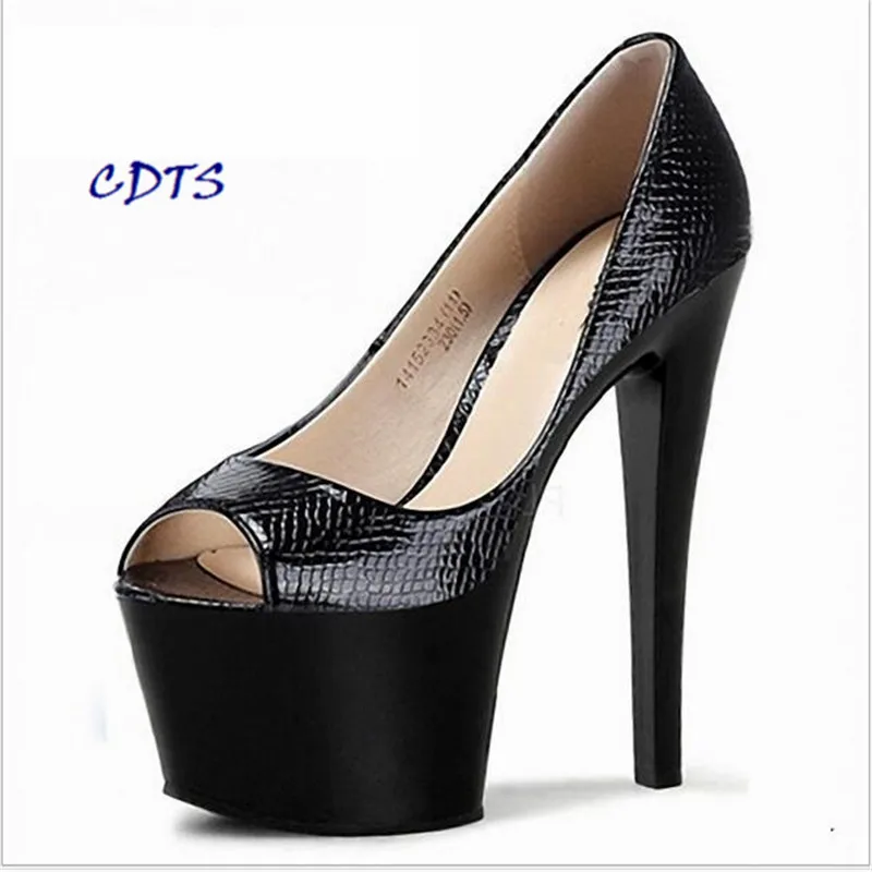 

LLXF big:35-46 CDTS Newest Designer 17cm thin heels platform serpentine Patent Leather Peep Toe shoes woman bridal/wedding pumps