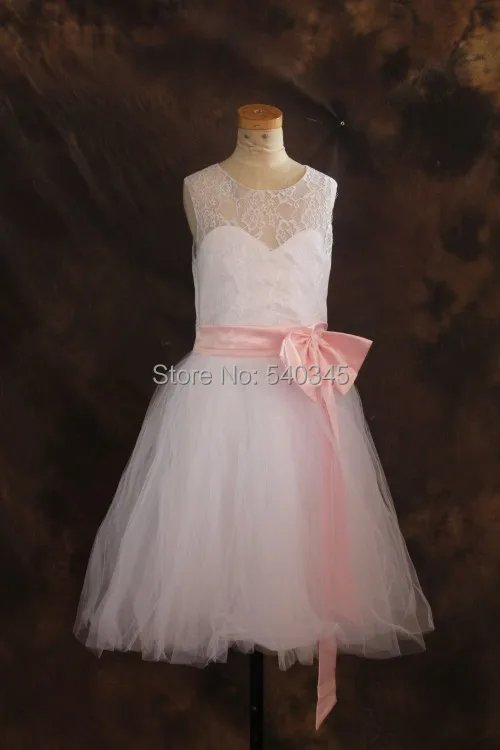 Романтические кружевные красивые розовые платья с бантом для девочек на свадьбу по низкой цене, пышные платья для девочек