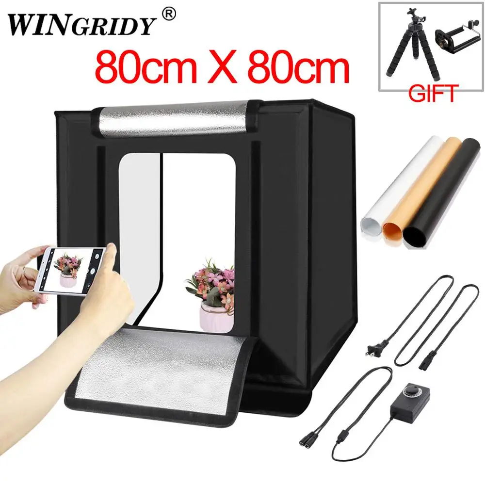 

WINGRIDY 80cm LED Folding Photo Studio Softbox Lightbox 80*80 light Tent W80 white yellow black background Accessories box light