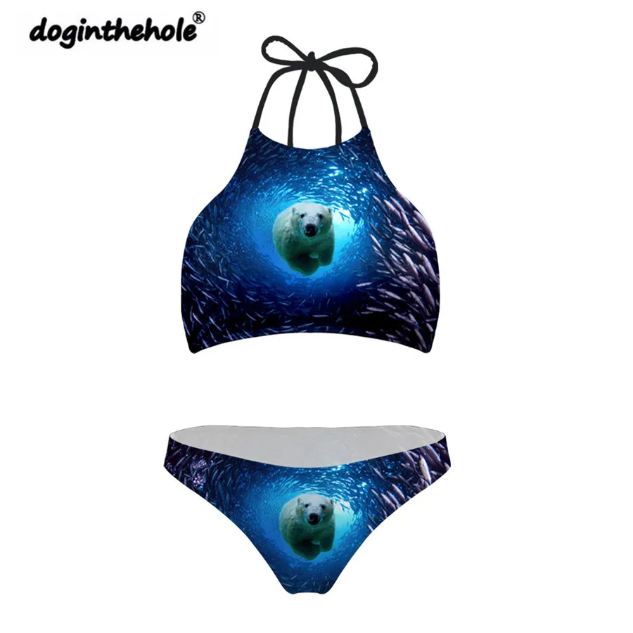 C0301BP Doginthehole купальники для женщин с животным 3D принтом купальник бикини набор морской жизни пляжная плавающая Акула полярный медведь купальник бикини - Цвет: C0301BP