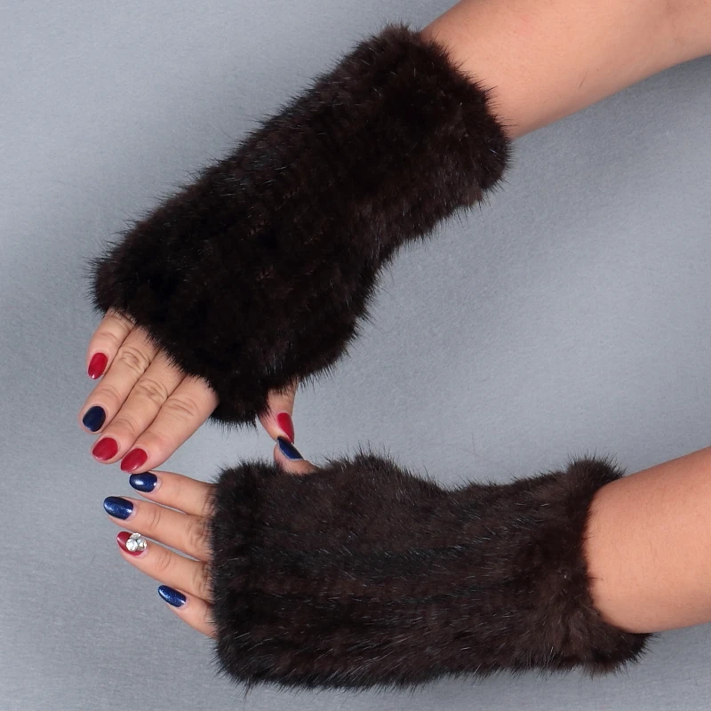 Winter Warm Knitted Gloves For Women Genuine Mink Fur Fingerless Gloves Female Real fur Gloves 20CM-50CM long  (15)