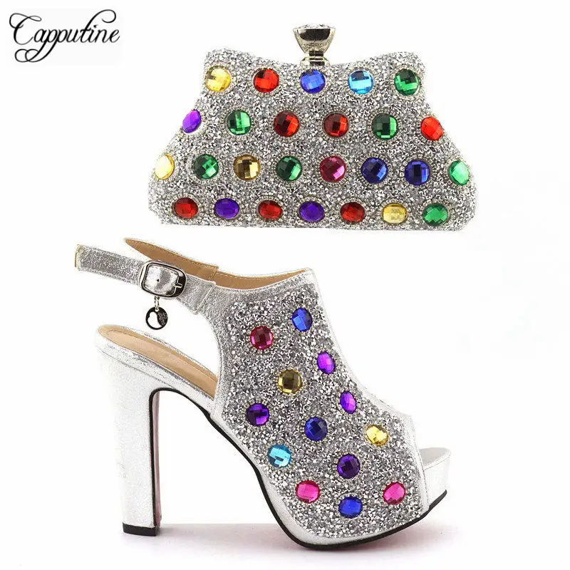 Capputin 2018 Hot Selling Italian font b Shoes b font With Matching Bag Set Fashion Decorated
