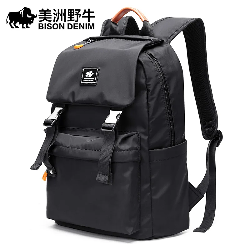 

BISON DENIM Korean Style Leather Men Leisure Travel Backpack Fashion School Bag Teenage 12 inch Laptop Backpacks N2912-1