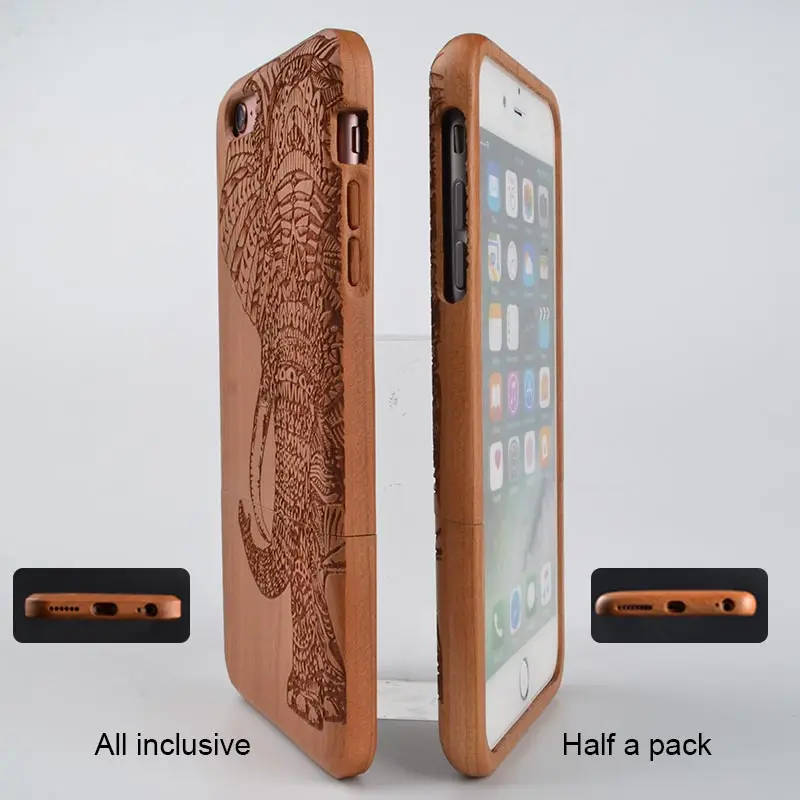 

JASTER Lion and Elephant animal retro New Natural 100% solid Wood Skin Phone Case For iPhone 8 X 7 6 6S plus