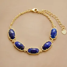 Браслет-цепочка из лазурита, подвеска золотого цвета, браслеты высокого класса, браслет из натуральных камней, подарки для девушек