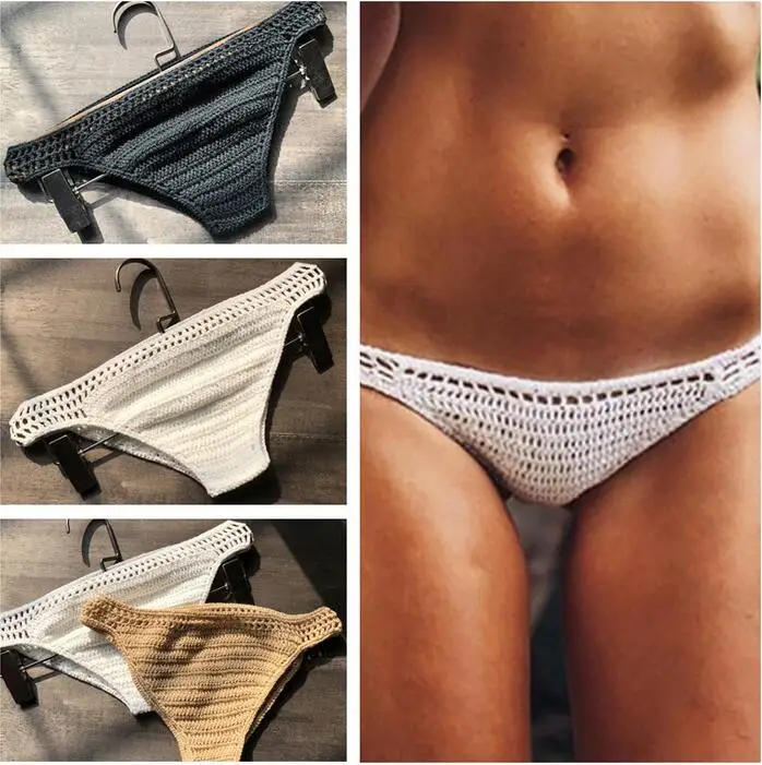 

2018 Sexy Handmade Cotton Crochet Beach Bikini Bottom Swimwear Women Swim Briefs Swimsuit Panties Underwear Thong Bikini Bottom