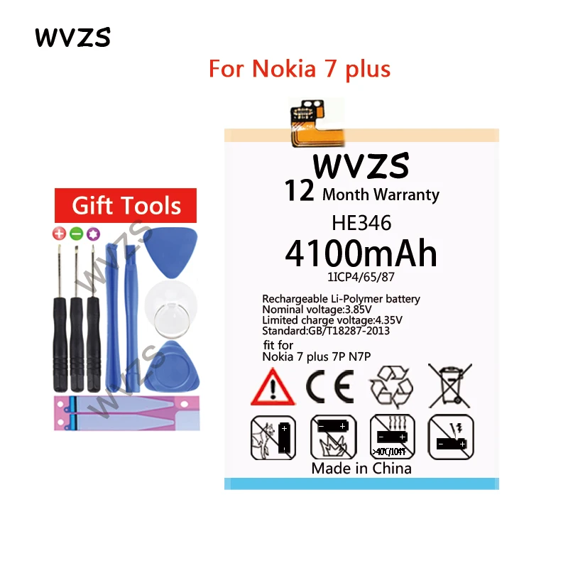 

wvzs 4100mAh Li-Polymer Battery HE346 For Nokia 7 plus 7P N7P Replacement Batteries