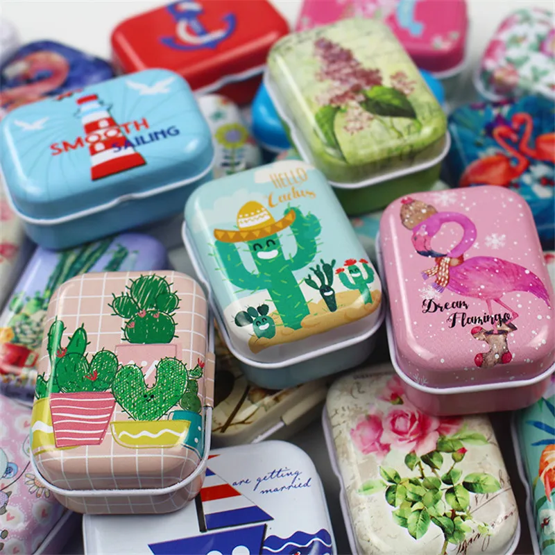 

12 Pieces/lot Hello Cactus Tin Box Lovely Print Tea Candy Pill Coin Storage Box Earring Jewelry Lipstick Packing Box Mini Case