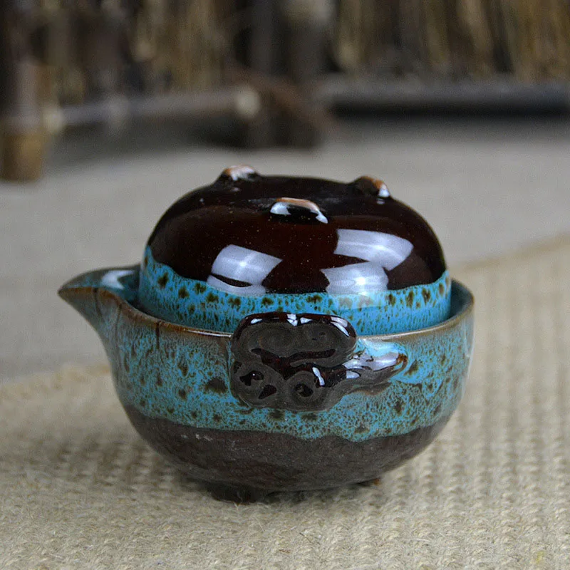 Керамика Yaobian Путешествия Чайный набор включает в себя 1 горшок 1 чашка, высокое качество элегантный gaiwan, красивый легкий чайник, чайный набор кунг-фу - Цвет: 02