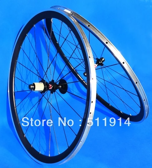 

Clincher Wheelset 700C Road Bike 38mm Full Carbon Glossy Clincher Rims With Alloy Brake Surface -F : 20H / R : 24H
