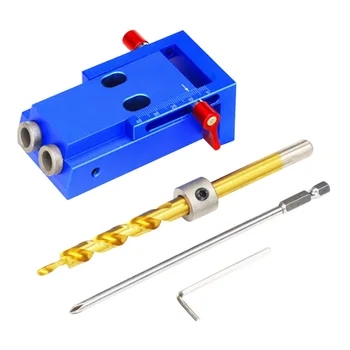 

Pocket Hole Drilling Jig Kit Woodworking Oblique Drill Guide Set Anodizing Aluminum alloy Blue Positioner Locator Tools