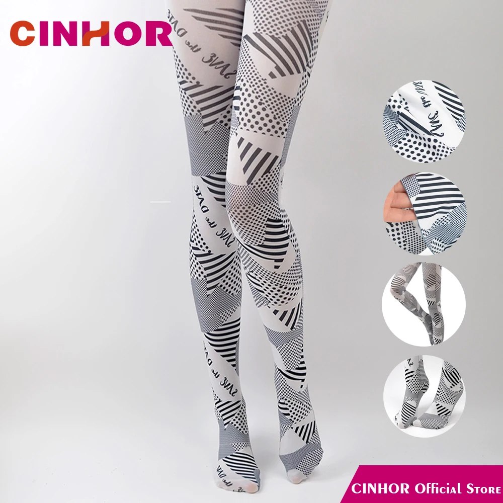 

Original Design Black And White Blur Stockings Personality Spring And Autumn Retro Bottom Printing Tide Female Cotton Pantyhose