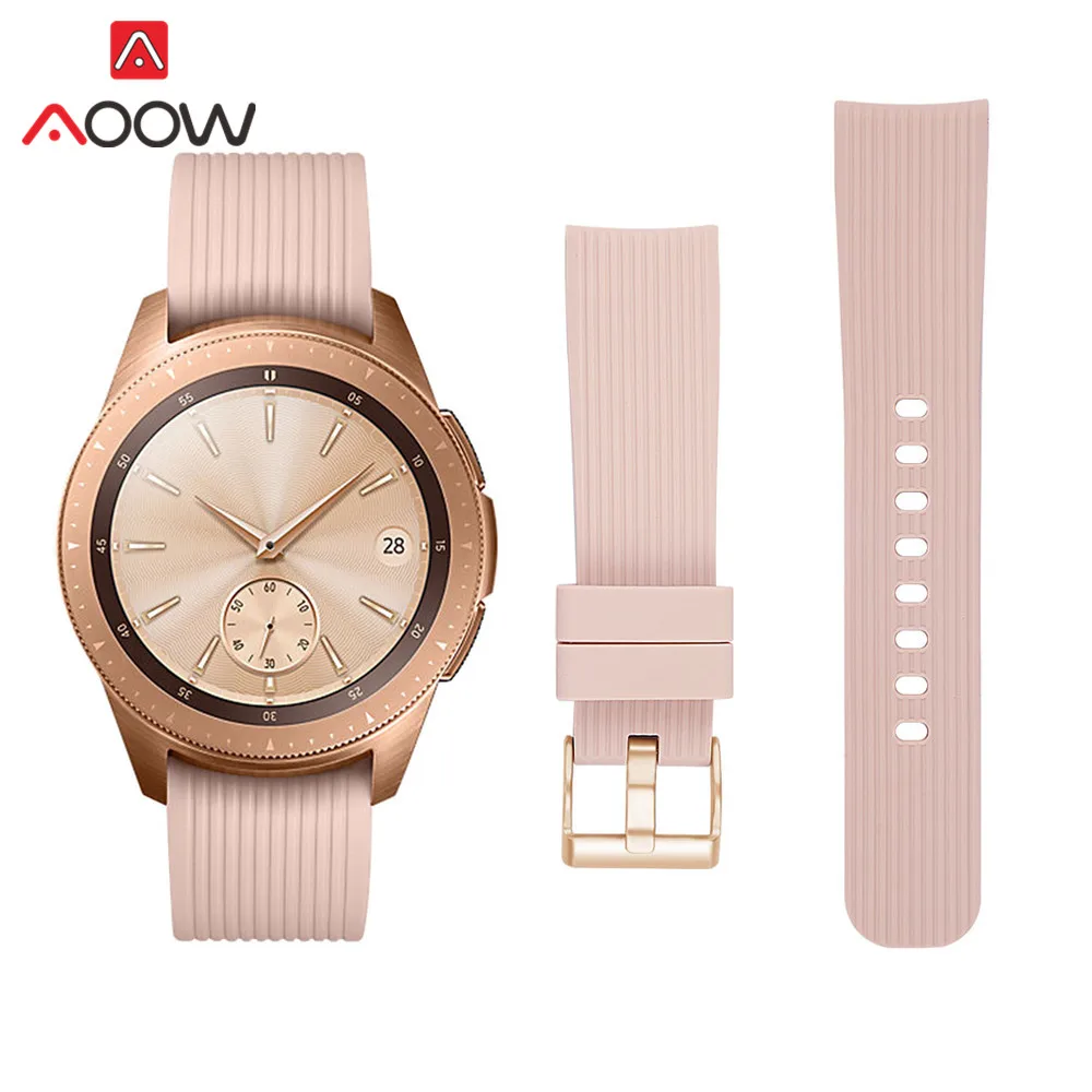 20 мм полосатый силиконовый ремешок для часов для samsung Galaxy Watch Active 42 мм Шестерня S2 розовая Золотая Пряжка замена Браслет ремешок - Цвет ремешка: Apricot