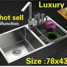 Многофункциональная кухонная ручная раковина двойной паз 304 нержавеющая сталь сделать блюда Горячая 78x43 см