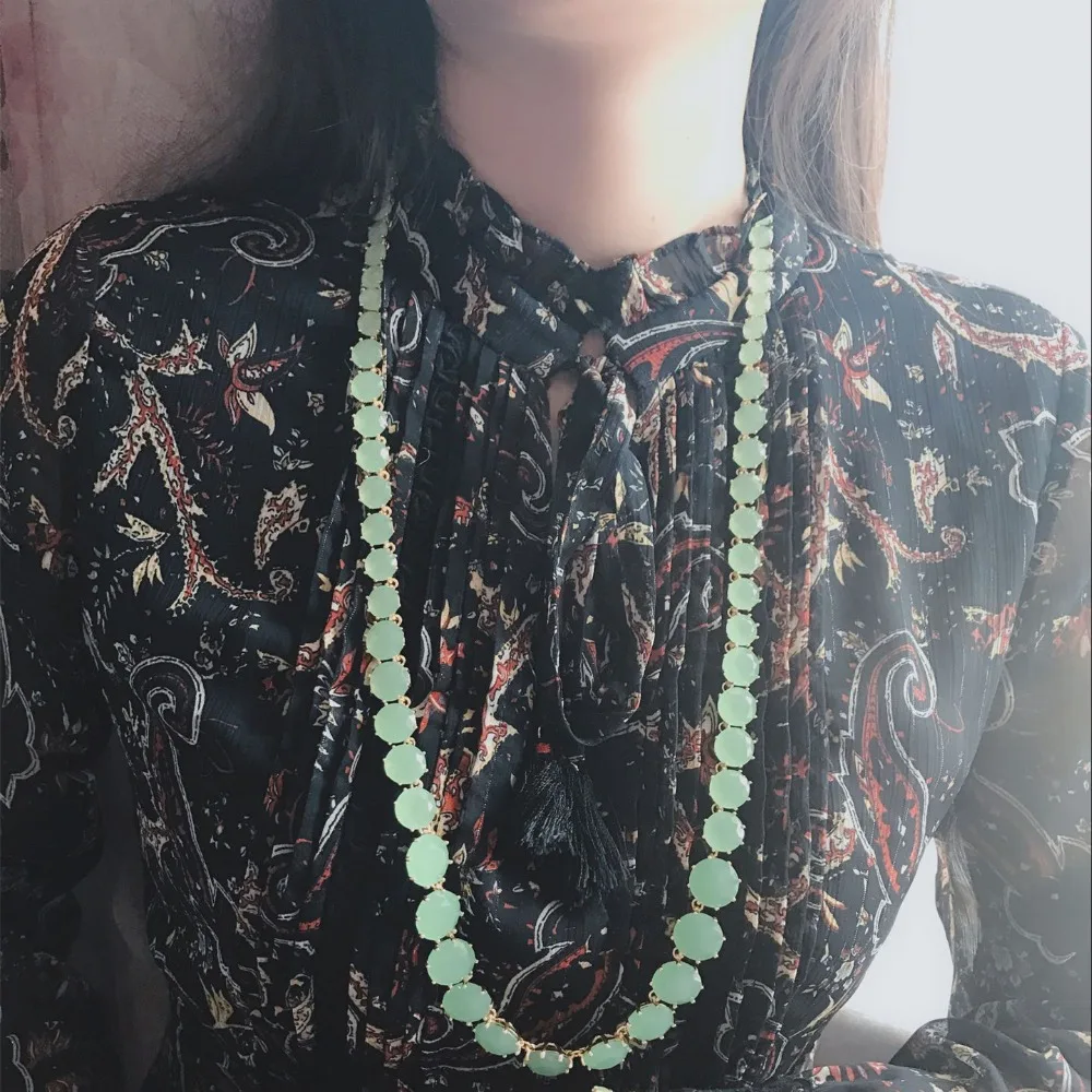 Amybaby зеленый камень граненый стекло Кристалл женские длинные цепочки и ожерелья серьги гвоздики браслет украшения вечерние