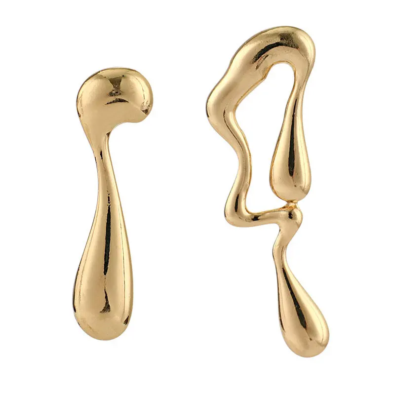 

2 Europe And America Big Brand Spring New Style Fashion Gold Non-symmetrical Water Droplet Retro Trendy Earrings
