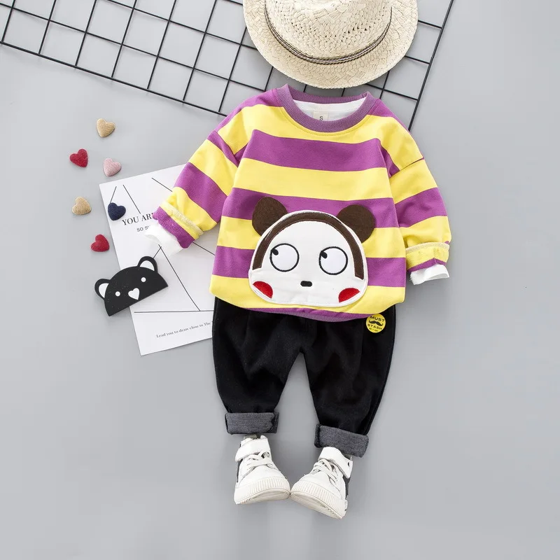 

Children's Spring Children's Clothing Suit Wide Strip Cartoon Monkey Spring Boutique Kids Clothing Girl Clothes Boys Clothes