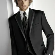 Мода стиль две кнопки Черный Жених Смокинги друзей жениха Мужские свадебные костюмы для выпускного вечера Жених(куртка+ брюки+ жилет) K: 993