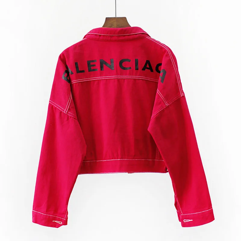 

Candy color denim jacket Women 2019 new spring coat loose large size jackets for women print letter coat female short jacket top