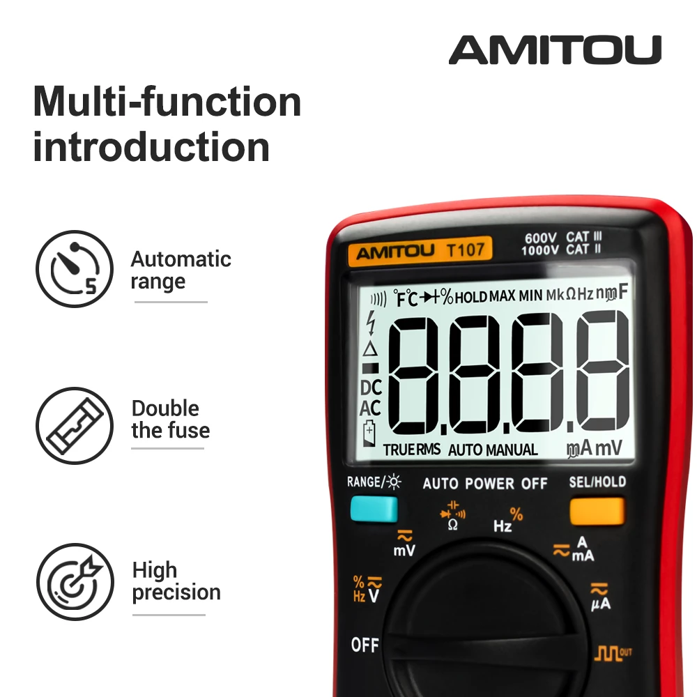 T107 анти-ожог мини-мультиметр цифровая умная защита AC/DC маленький портативный Авто Цифровой мультиметр профессиональный тестер