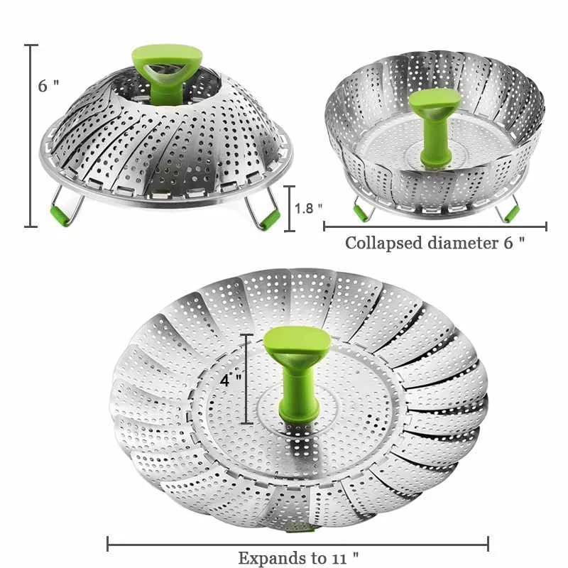 TEENRA 11 дюймов из нержавеющей стали, складная пароварка, Многофункциональная Корзина для овощей и фруктов, металлическая стойка для приготовления пищи, пароварка для кухни
