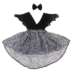 Chamsgend Детское платье принцессы для девочек Пышное Свадебная вечеринка Тюль сестры Leopard Fly рукава платья + оголовье, набор june30 P30