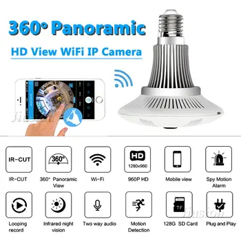 Jiusion 360 Degree 1.3MP Wifi Camera Light Bulb Fisheye Panoramic HD 960P Security