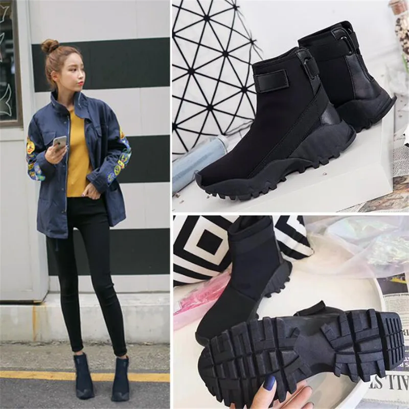 

Sock boots autumn new shoes woman winter ankle boots Black Hook Loop Lady Hip Hop Autumn Shoes Woman Boots