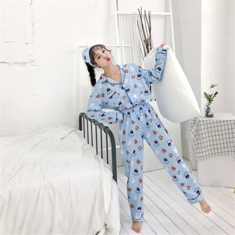 Японская Осенняя женская пижама для сна, милая домашняя одежда для отдыха, женские Забавные топы с длинными рукавами и рисунком кролика Kawaii, комплект из двух предметов - Цвет: 7