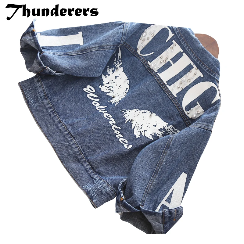 

Thunderers Spring Autumn Kids Printed Jacket Long Sleeve Denim Material Children's Coats Casual Toddler Baby Clothes Size 3Y-7Y