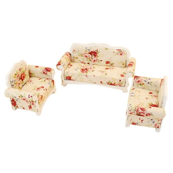 

FBIL-1:12 Dollhouse furniture model living room sofa set -3pcs Sofa Pink