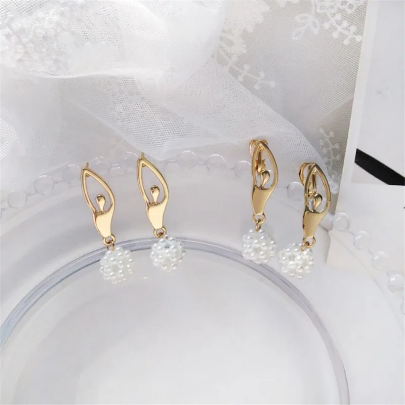 

New Creative Ballet Girl Pearl Alloy Earrings Ear Clip Simple Fashion Girl Earrings Female Trendy Charm Jewelry Accessories Gift