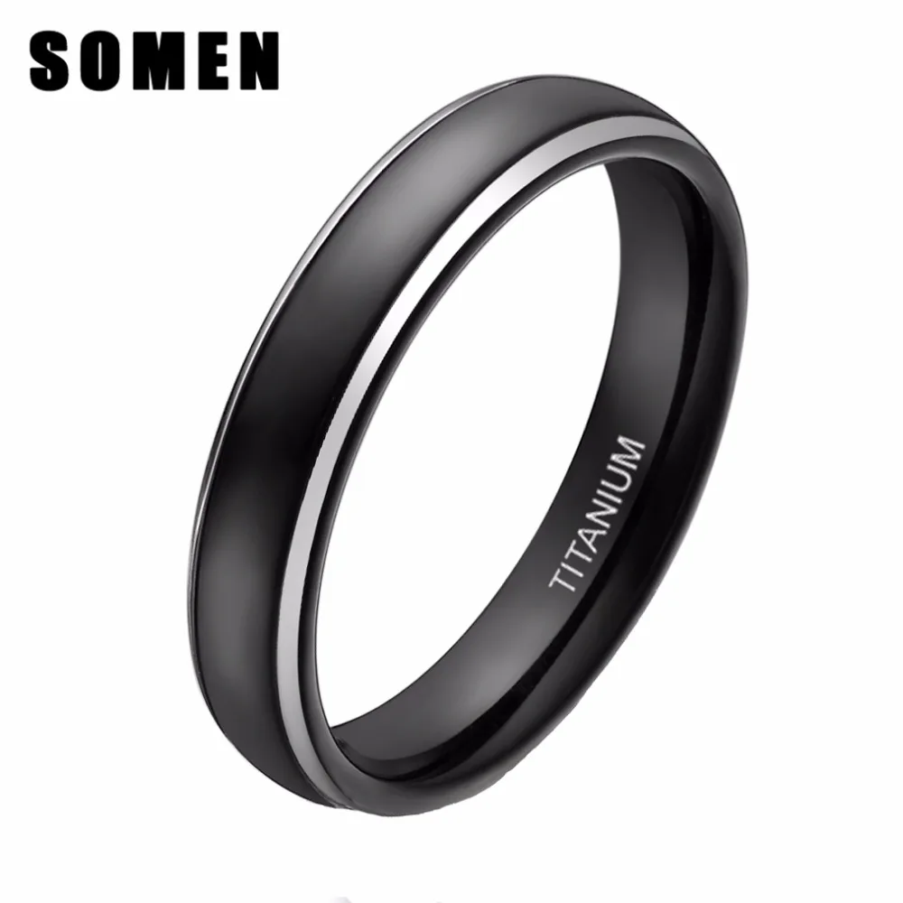 Women's 4mm Black Titanium Ring Matte Plated Dome Two Tone Wedding Band