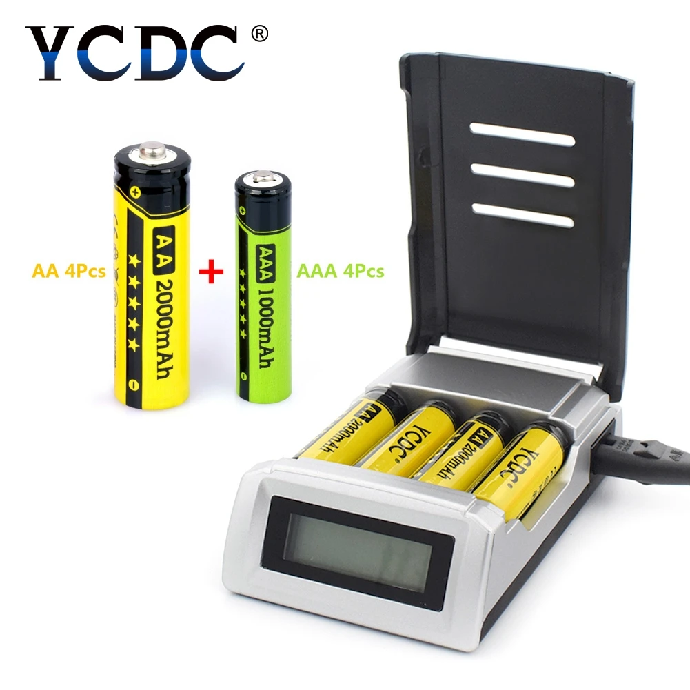 

YCDC 1.2V 4 slots AA / AAA Rechargeable Batteries + NIMH nicd quick LCD display charge battery charger with EU AU US UK plug