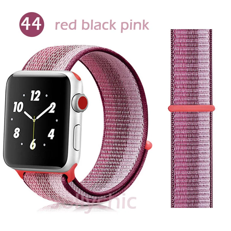 Ремешок для Apple Watch Series 4 3/2/1 полосы 38 мм 42 мм нейлон мягкая дышащая сменная Спортивная петля для iwatch 4 3 2 1 40 мм 44 мм - Цвет ремешка: red black pink