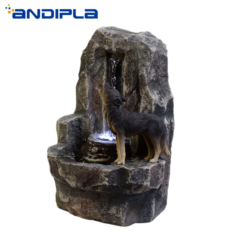

110V/220V Vintage Rockery Flowing Water Fountain Resin Crafts Living Room Office Desktop Ornament Lucky Business Gift Home Decor