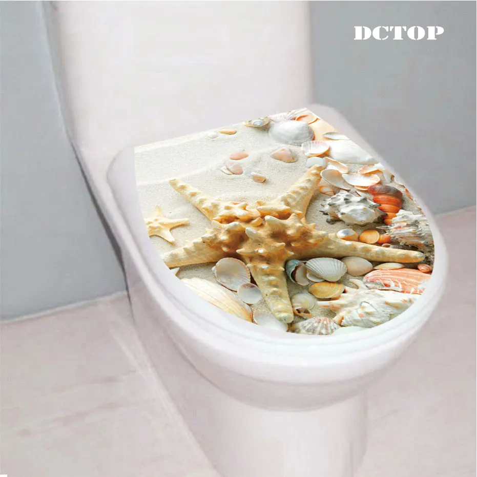3D Морская звезда ракушка морской пляжный Туалет сиденье Наклейка на стену s животное декоративная наклейка с ландшафтом виниловая домашний декор Ванная комната Туалет Наклейка Туалет Декор - Цвет: TCS90050-C