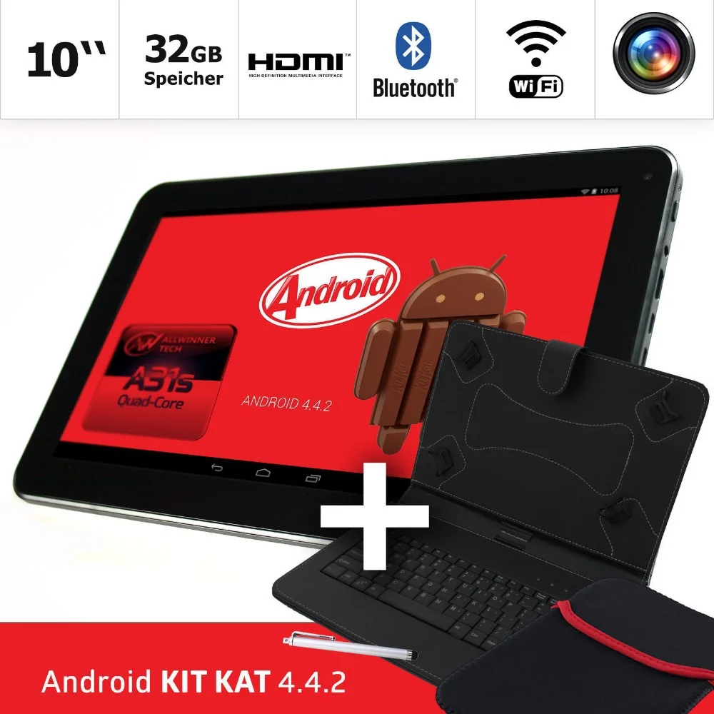 

2016 New tablets pcs 10.1 inch Tablet PC 32GB Android 4.4.2 Quad Core Bluetooth 2xMicroUSB Port With Keyboard cover and bag