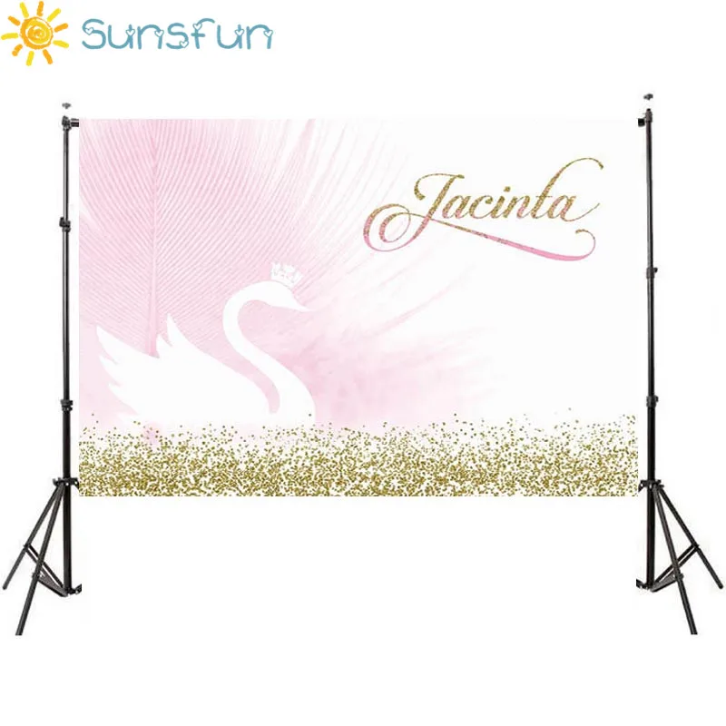 

Sunsfun 7x5ft Baby Shower Backgrounds Pink Swan Happy Birthday Customize Backgrounds for Photo Studio New Year 220x150cm