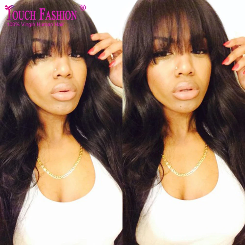 Hot Sale 100 Brazilian Virgin Hair Full Fringe Wig Human Hair Glueless Full Lace Wig With Bangs