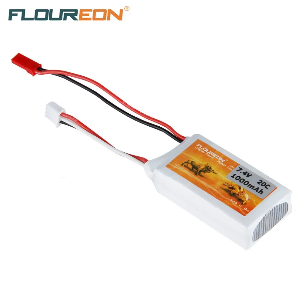 

FLOUREON 7.4V 1000mAh 2S 20C Lipo Rechargeable Battery Cells Lipo Battery Pack (JST Plug) High Quality for RC Car Truck Truggy