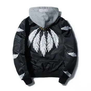 

Autumn Winter Men Casual Feathers Print MA1 Bomber Jacket Coat
