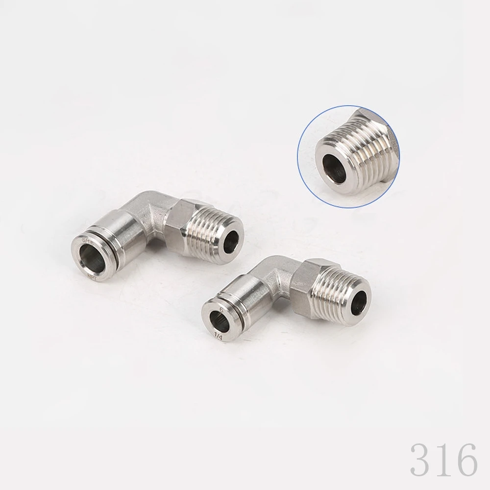 

M5 M6 1/8" 1/4" 3/8" 1/2" BSPT Male Elbow Pneumatic 316 Stainless Steel Push In Quick Connector Release Air Fitting Plumbing