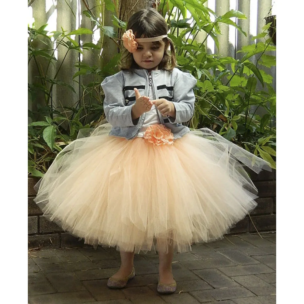 

Flower Girl Tulle Skirt Peach Flower girl Tea Length Tutu Skirt Pettiskirt for Baby Birthday Party Photography Skirts PT238