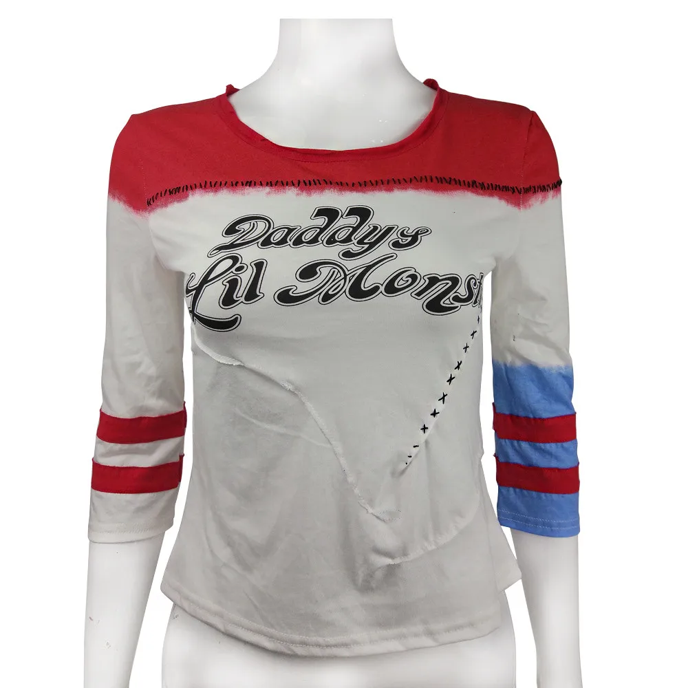 Harley Quinn Ripped T-shirt Daddy's Lil Monster Suicide Squad Cosplay Costumes