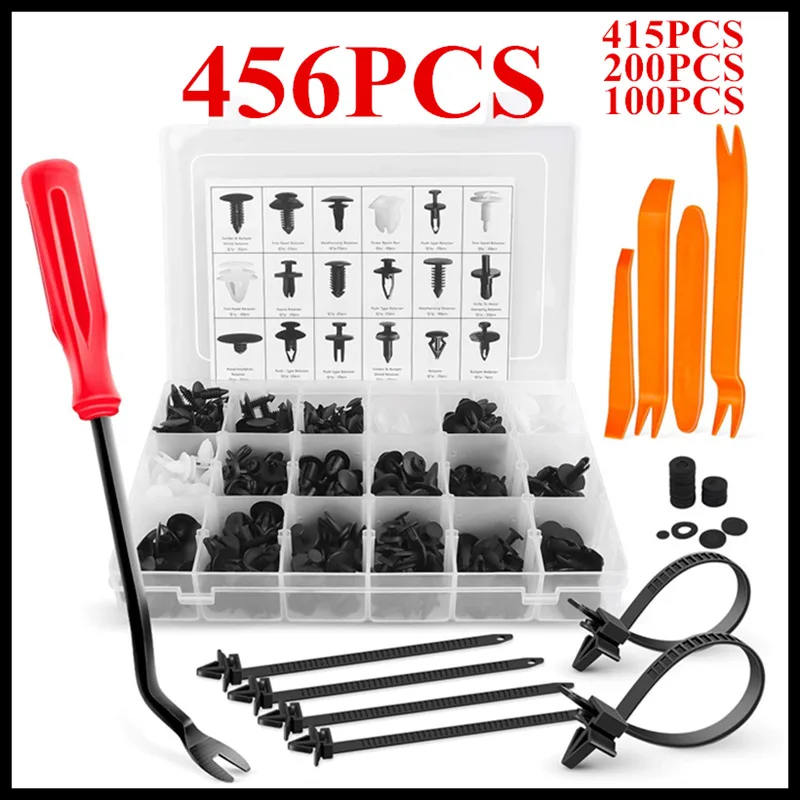 

456PCS Car Holder Clip Plastic Fastener Kit 5 Piece Fastener Remover 6 Cable Ties and 30 Sponge Pads 415PCS 200PCS100 PCS Clip
