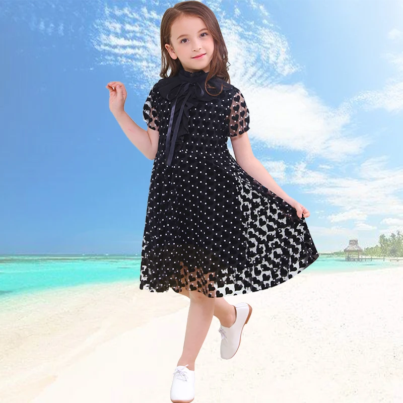 Коллекция года, Детские платья для девочек возрастом от 6 до 14 лет, летнее платье для девочек повседневная одежда для девочек черное пляжное платье с принтом Одежда для детей, B8A1G