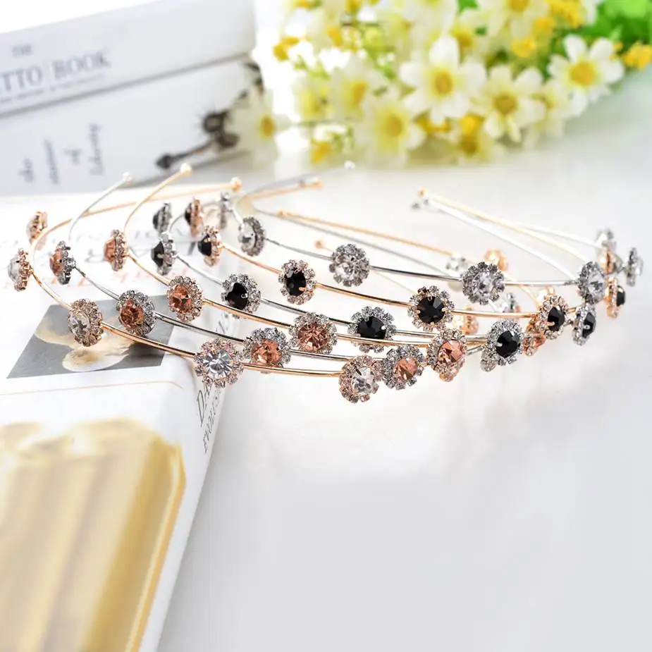 

#WX1008 Rhinestone Hair bands Fashion Women Hair Accessories Metal Bezel Hairband Hair Hoop Pink Red Black Color
